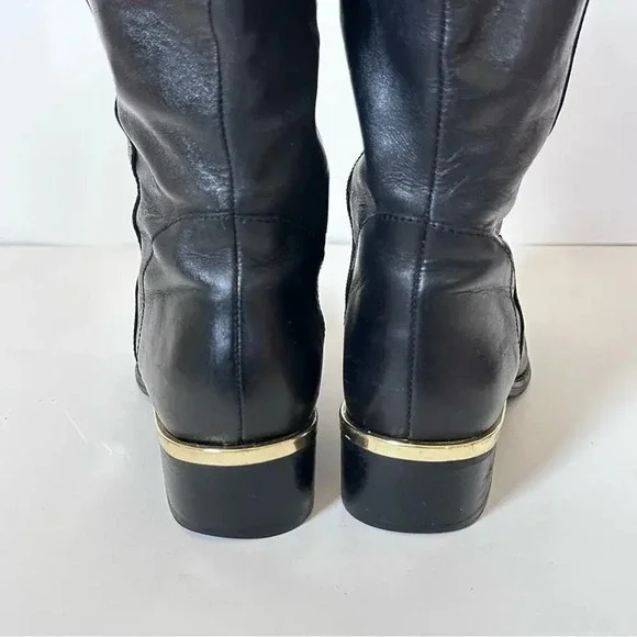 Franco Sarto Celeste Leather Knee High Boots Womens Size 6 M-W/C Black Gold - Picture 6 of 12